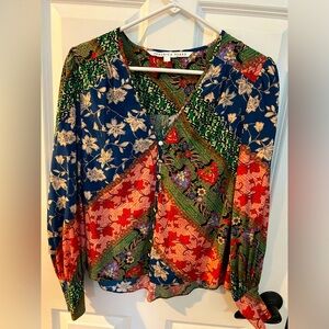 Veronica Beard silk button down patchwork blouse Size 4